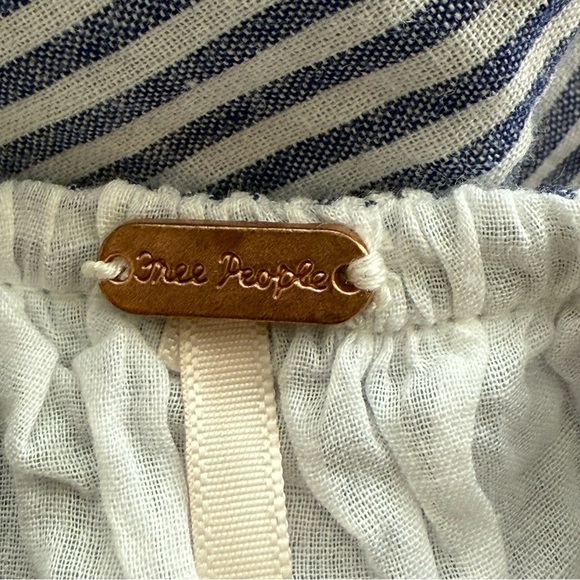 Free People Juno Tiered Maxi Dress Large Blue Striped Cotton Smocked Boho Flowy - Picture 14 of 16